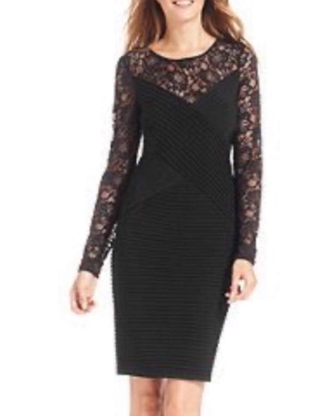 Calvin Klein Black Lace Long-Sleeve Sheath Dress